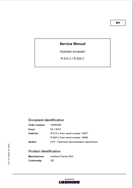 Liebherr R914C, R924C Litronic Excavator Service Manual