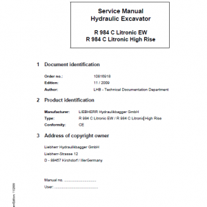 Liebherr R984C Litronic (High Rise & EW) Excavator Service Manual