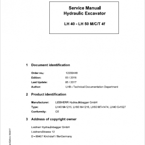 Liebherr LH40C, LH40M, LH50M, LH50MT Tier 4F Excavator Service Manual - Image 1