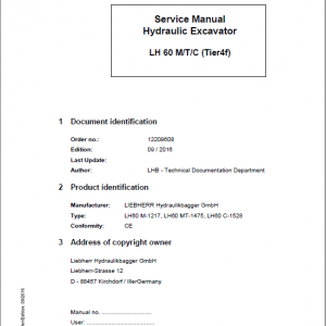 Liebherr LH60C, LH60M, LH60MT Tier 4F Hydraulic Excavator Service Manual - Image 1