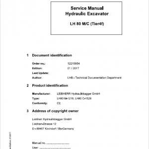 Liebherr LH80C, LH80M Tier 4F Hydraulic Excavator Service Manual - Image 1