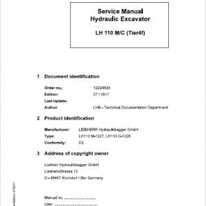 Liebherr LH110C, LH110M Tier 4F Hydraulic Excavator Service Manual - Image 1