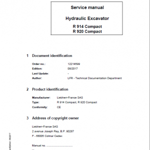 Liebherr R914 Compact, R920 Tier 4F Compact Excavator Service Manual - Image 1