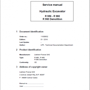 Liebherr R956, R960, R966, R970, R976, R980 Tier 4F Excavator Service Manual - Image 1