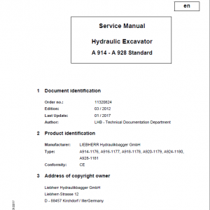 Liebherr A914, A916, A918, A920, A924, A928 Standard Excavator Service Manual