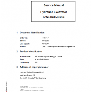 Liebherr A924 Rail Litronic Tier 4i Excavator Service Manual