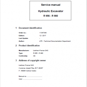 Liebherr R956, R960 SME, R966, R970 SME, R976, R980 SME Excavator Manual