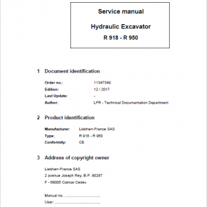 Liebherr R918, R920, R922, R924, R926, R936, R946, R950, R926 Compact Excavator Manual