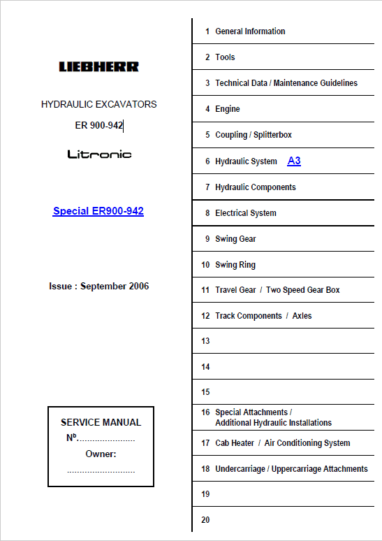 Liebherr ER900, ER902, ER912, ER922, ER932, ER942 Excavator Service Manual