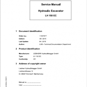 Liebherr LH120 ETG, LH150C, LH150 ETG Hydraulic Excavator Service Manual