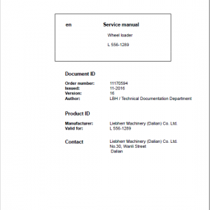 Liebherr L556 Type 1289 Wheel Loader Service Manual