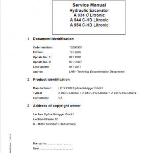 Liebherr A934C, A944C-HD, A954C-HD, R934C, R934C Litronic Service Manual