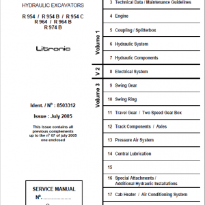 Liebherr R954, R954B, R954C, R964, R964B, R974B Litronic Excavator Service Manual