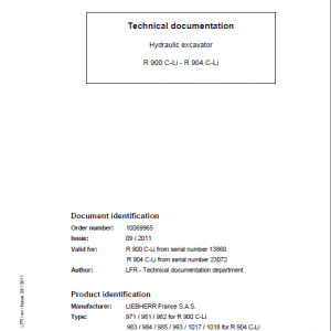 Liebherr R900C, R904C Litronic Excavator Service Manual