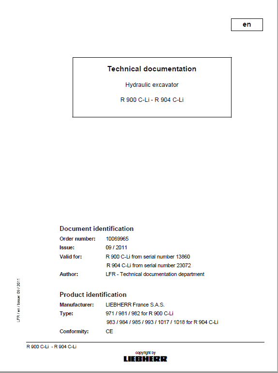 Liebherr R900C, R904C Litronic Excavator Service Manual