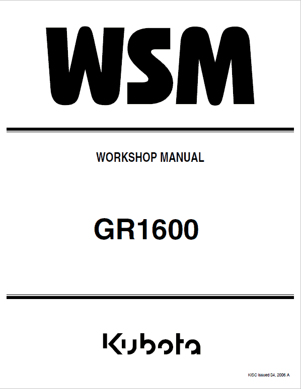 Kubota GR1600 Riding Mower Service Manual