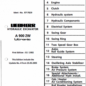 Liebherr A900 ZW and A900 Litronic Excavator Service Manual