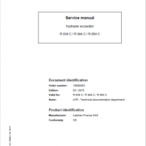 Liebherr A934C, R934C, R944C, R954C Litronic Excavator Service Manual