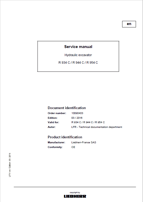 Liebherr A934C, R934C, R944C, R954C Litronic Excavator Service Manual