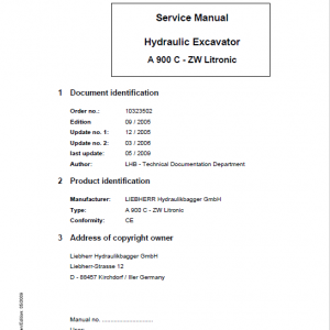 Liebherr A900C ZW Litronic Excavator Service Manual