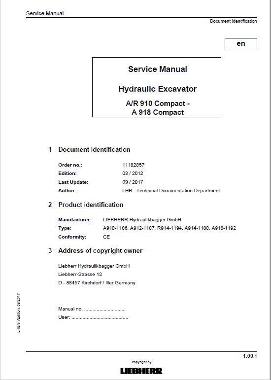 Liebherr A910, A912, A914, A918, R914 Compact Tier 4i Excavator Service Manual