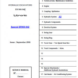 Liebherr ER900, ER902, ER912, ER922, ER932, ER942 Excavator Service Manual