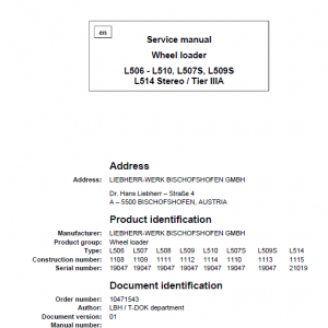 Liebherr L506, L507, L508, L509, L510, L514 Wheel Loader Service Manual - Image 5