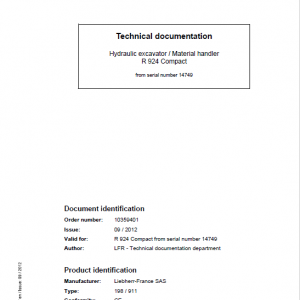 Liebherr R924 Compact Excavator Service Manual