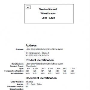 Liebherr L504, L506, L507, L508, L509, L512, L522 Wheel Loader Service Manual - Image 5