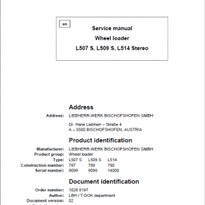 Liebherr L507S, L509S, L514 Wheel Loader Service Manual - Image 4