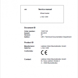 Liebherr L542 Type 1269 Wheel Loader Service Manual