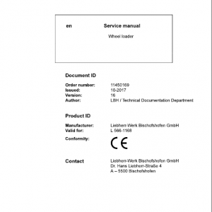 Liebherr L566 Type 1168 Wheel Loader Service Manual