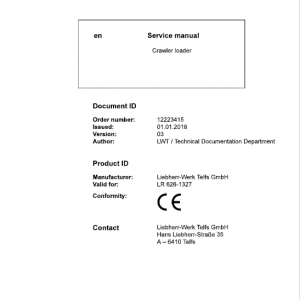 Liebherr LR 626 Crawler Dozer Service Repair Service Manual