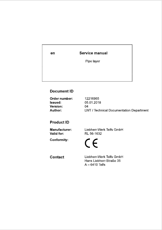 Liebherr RL 56 Pipe Layer Dozer Service Manual