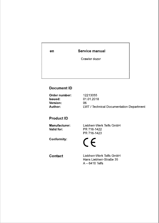 Liebherr PR 716 Crawler Dozer Repair Service ManualLiebherr PR 716 Crawler Dozer Repair Service Manual