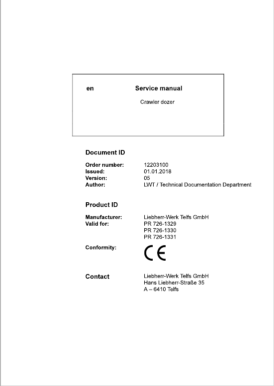 Liebherr PR 726 Crawler Dozer Repair Service Manual