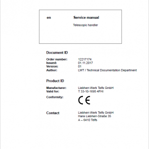 Liebherr T33-10 Telescopic Handler Service Manual