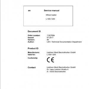 Liebherr L509 Type 1263 Wheel Loader Service Manual