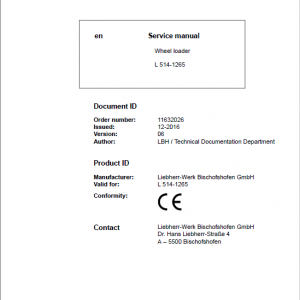 Liebherr L514 Type 1265 Wheel Loader Service Manual