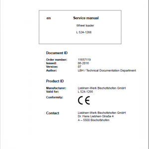 Liebherr L524 Type 1266 Wheel Loader Service Manual