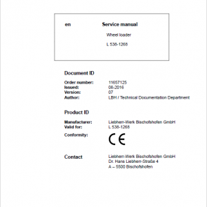 Liebherr L538 Type 1268 Wheel Loader Service Manual