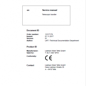 Liebherr T36-7 Telescopic Handler Service Manual