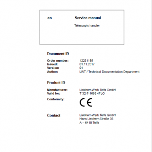 Liebherr T32-7 Telescopic Handler Service Manual