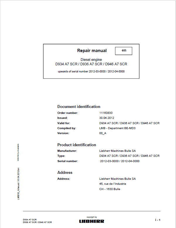 Liebherr D934 A7 SCR, D936 A7 SCR, D946 A7 SCR Engine Service Manual