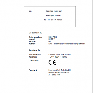 Liebherr TL441 Type 1234 Telescopic Handler Service Manual