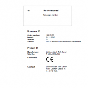 Liebherr T35-6 Telescopic Handler Service Manual