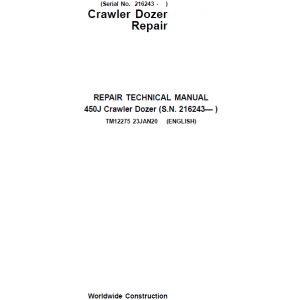 John Deere 450J Crawler Dozer Service Manual (SN. from 216243)