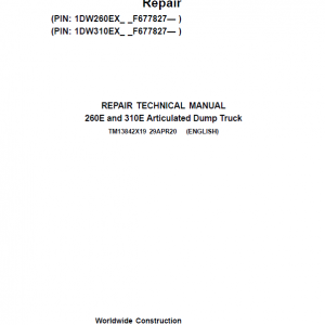 John Deere 260E and 310E Articulated Dump Truck Service Manual (SN. from F677827)