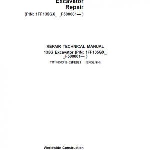 John Deere 135G Excavator Service Manual (SN. F500001-)