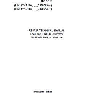 John Deere E130, E140LC Excavator Repair Service Manual (SN. after D300003 - )